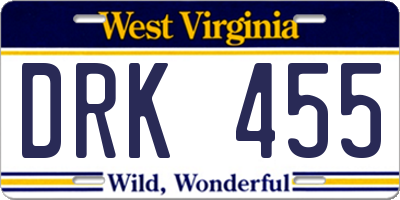 WV license plate DRK455