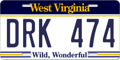 WV license plate DRK474