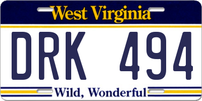WV license plate DRK494