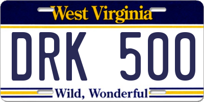 WV license plate DRK500