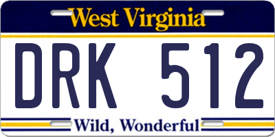 WV license plate DRK512