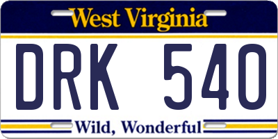 WV license plate DRK540