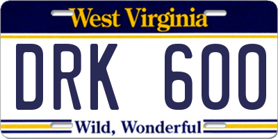 WV license plate DRK600
