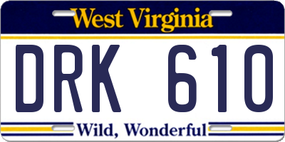 WV license plate DRK610