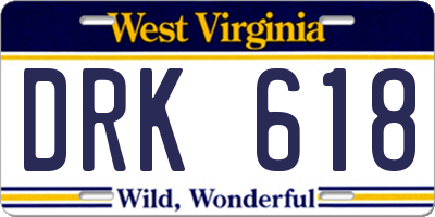 WV license plate DRK618