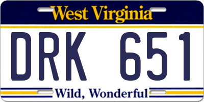 WV license plate DRK651