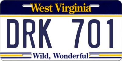 WV license plate DRK701