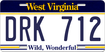 WV license plate DRK712