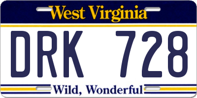WV license plate DRK728