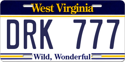WV license plate DRK777