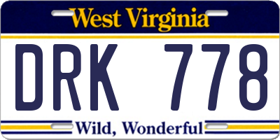 WV license plate DRK778