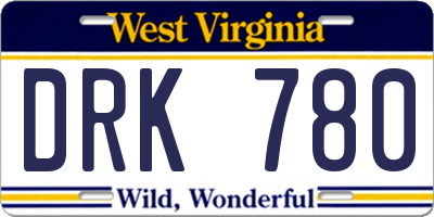 WV license plate DRK780