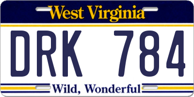 WV license plate DRK784