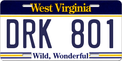 WV license plate DRK801