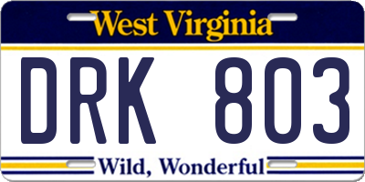 WV license plate DRK803