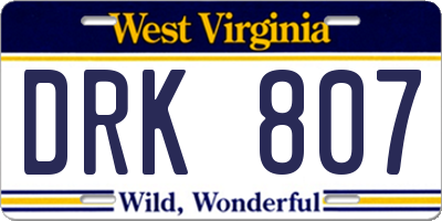 WV license plate DRK807