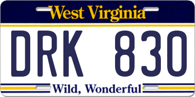 WV license plate DRK830