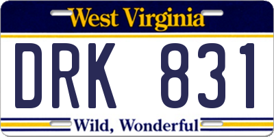 WV license plate DRK831