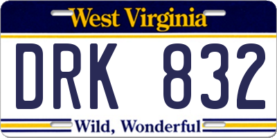 WV license plate DRK832