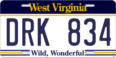 WV license plate DRK834