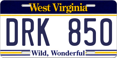 WV license plate DRK850