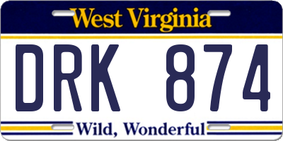 WV license plate DRK874