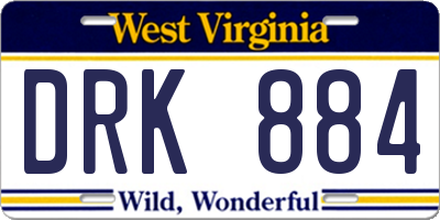 WV license plate DRK884