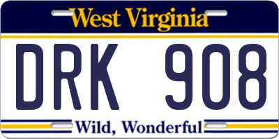 WV license plate DRK908