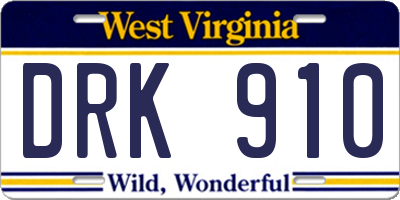 WV license plate DRK910