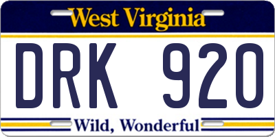 WV license plate DRK920