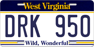 WV license plate DRK950