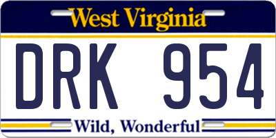 WV license plate DRK954