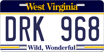 WV license plate DRK968