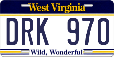 WV license plate DRK970