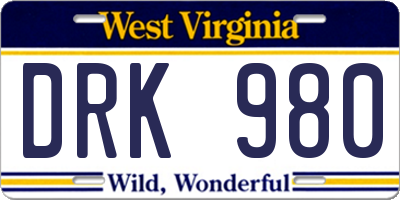 WV license plate DRK980