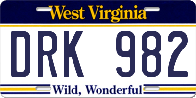 WV license plate DRK982