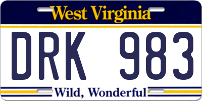 WV license plate DRK983