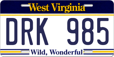 WV license plate DRK985