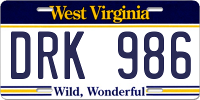 WV license plate DRK986