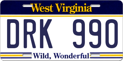 WV license plate DRK990