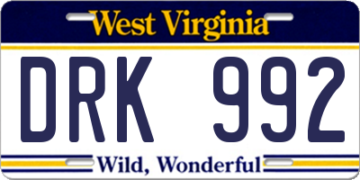 WV license plate DRK992