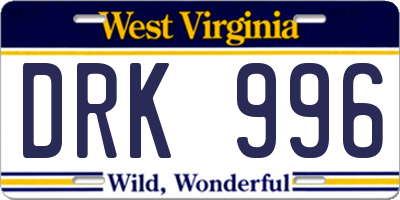 WV license plate DRK996