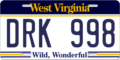 WV license plate DRK998