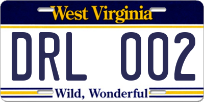 WV license plate DRL002