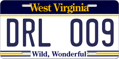 WV license plate DRL009
