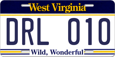 WV license plate DRL010