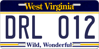 WV license plate DRL012