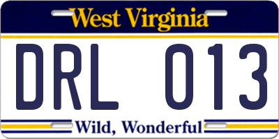 WV license plate DRL013