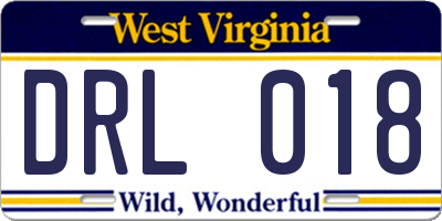 WV license plate DRL018