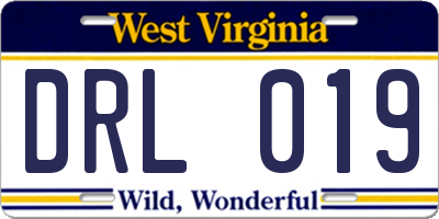 WV license plate DRL019